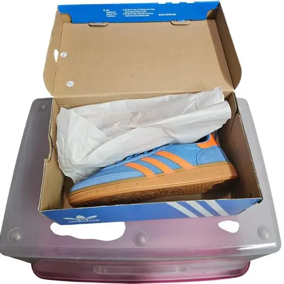 Adidas Handball Spezial Shoes in Focus Blue/Orange/Gum Mens Size 8.5 Retro w/Box